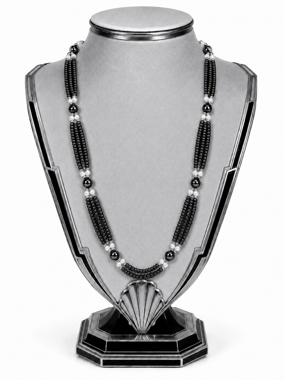 Hematite and Freshwater Pearls Beaded Long Necklace